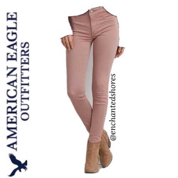 American Eagle Hi-Rise Jeans Sateen Jegging Jeans Pink Blush Vintage Rose Size 2 - Picture 1 of 14
